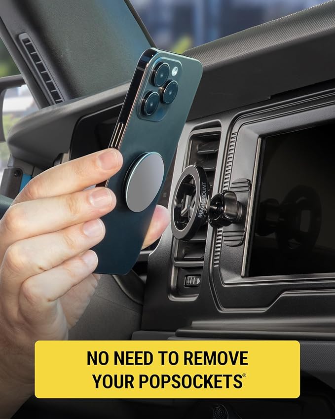 Scosche 5-in-1 MagSafe Car Mount Compatible with Popsocket, Magnetic Vent, Back-of-Display and Dashboard Cell Phone Holder, Tesla Phone Mount Compatible with iPhone 17/16/15/14/13/12, Samsung S25