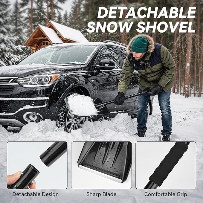 VCANENERGY Car Emergency Kit with Jumper Cable, First Aid Kit, Winter Travel Assistance with Detachable Snow Shovel, Safety Emergency Kit for Cars, Trucks
