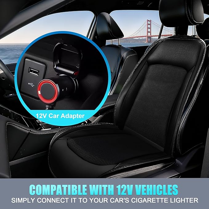 2025 Upgraded 3-in-1 Cooling Car Seat Cover Front Seat, 12V Ventilated Cooling Car Seat Cushion with Massage, Summer Cooling Seat Cover for Car SUV Truck Universal Fit (Black-4)