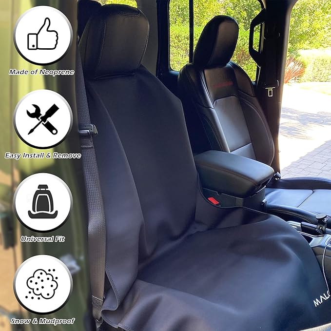 Malo’o SeatGuard Waterproof Car Seat Cover, Non-Slip Neoprene Universal Seat Protector for Trucks and Cars, Heavy Duty Seat Cover for Sports Gear, Dogs and Wet Clothing, Black