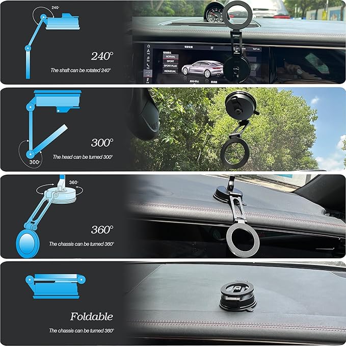 WIWU for MagSafe Car Mount Magnetic Phone Holder 360°Rotation Suction Cup Phone Mount for Car Foldable Adjustable Stable Cradle Compatible with iPhone 17/16/15/14/13/12 Series Android