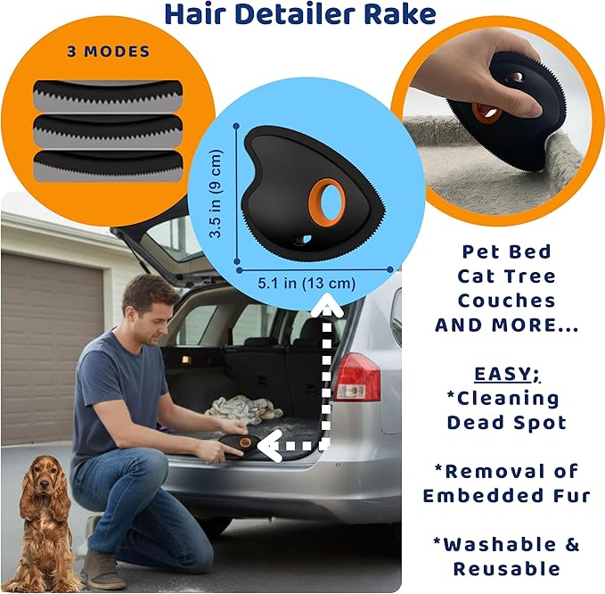 3 in 1 Pet Hair Remover Cleaning Set - Car Interior, Furniture and Laundry - Multi Surface Cat & Dog Fur Removal Tool