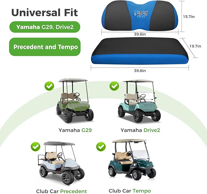 10L0L Golf Cart Seat Covers Universal for Yamaha G29 Drive2 Club Car Precedent Tempo Standard Front Seats, Breathable Mesh Bench Seat Cover, No Drilling Seat Cushion - All-Season Comfort