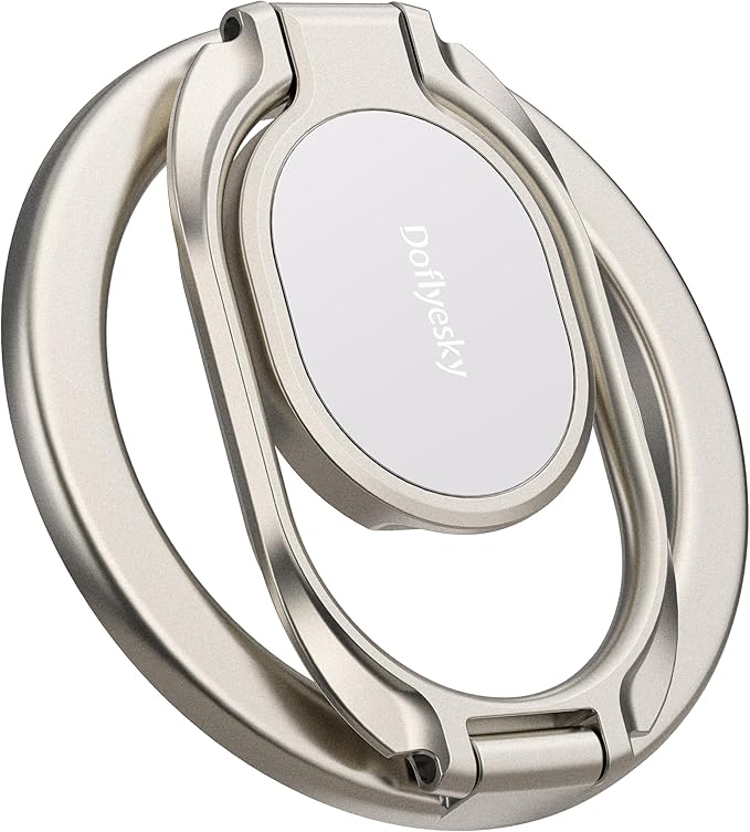 Doflyesky Magnetic Phone Grip for MagSafe Ring Holder, Metal Double Adjustable Gym Finger Ring Grip Kickstand, Removable Phone Grip for iPhone, iPad and Smartphones (Natural Titanium)