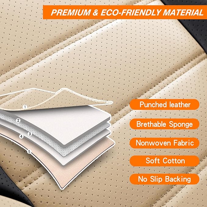 Seat Covers, Car Seat Covers Front Seats, Car Seat Cover, Car Seat Protector Waterproof, Car Seat Cushion Nappa Leather, Beige Seat Covers Carseat Cover Universal Fit for Most Cars