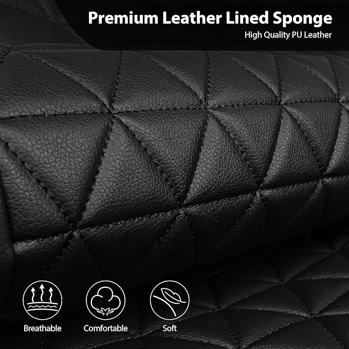 CAR PASS Bling Diamond Black Leather Car Seat Covers for 2 Front Interior Sets, Waterproof Shining Glitter Sparkly Crystal Universal Armrest Fit Automotive Truck SUV Cute Women Girl, Blue Rhinestone