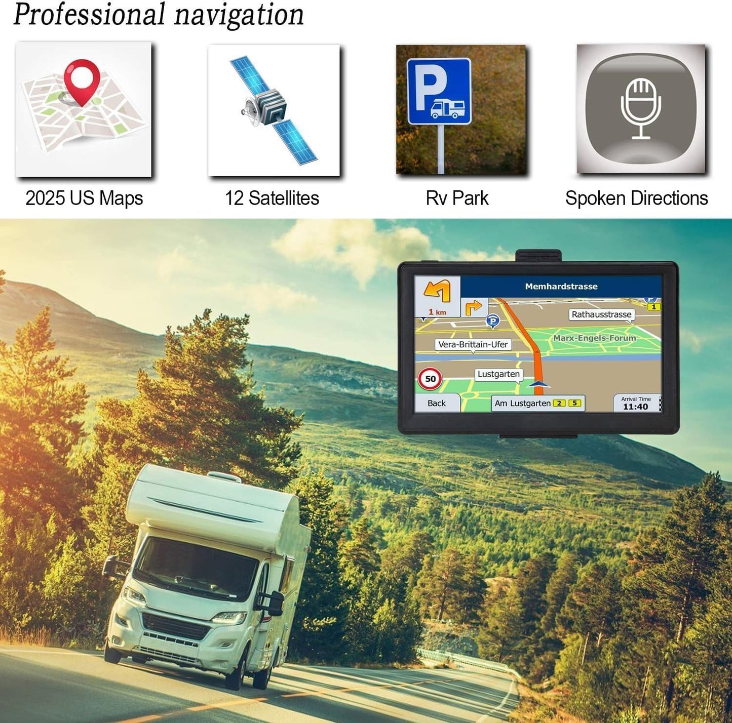 Truck GPS Commercial Drivers 2025, Trucker Car GPS Navigator, 9 inch Navigation System with Lifetime Map Updates, Voice Assistant, Speed Limit Warnings