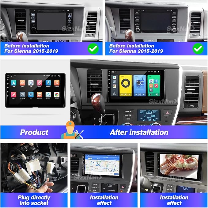 for Toyota Sienna Radio Compatible with Wireless Carplay Android Auto,Car Upgrade Android Stereo 8core Touchscreen Bluetooth Navigation GPS WiFi FM/AM Backup Camera Head Unit (for 2015-2019)