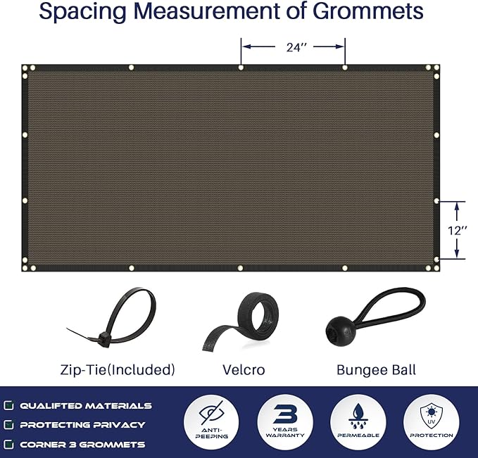 Windscreen4less Privacy Fence Screen Heavy Duty Windscreen Fencing Mesh Fabric Shade Net Cover with Brass Grommtes for Outdoor Wall Garden Yard Pool Deck, 8'x58' Brown