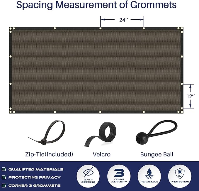 Windscreen4less Privacy Fence Screen Heavy Duty Windscreen Fencing Mesh Fabric Shade Net Cover with Brass Grommtes for Outdoor Wall Garden Yard Pool Deck, 8'x94' Brown