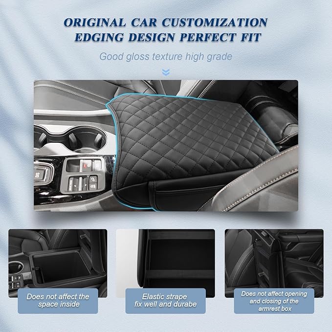 BIBIBO for 2024 2025 Honda Pilot Center Console Armrest Cover,Armrest Cushion for 2023 2024 2025 Honda Pilot Console Lid, Car Arm Rest Pad Seat Box Cover,Pilot Interior Accessories -with-pocket, black