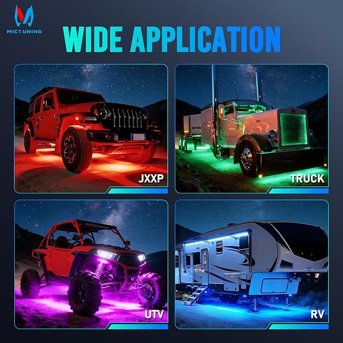 MICTUNING 2026 Upgraded X2 RGB Rock Lights Kit, APP & Remote Dual Control, 8 Pods Neon Light Lighting Kit, IP68 Waterproof, Music Sync, Strobe Effects for Trucks, Boat, RV, ATVs, UTVs