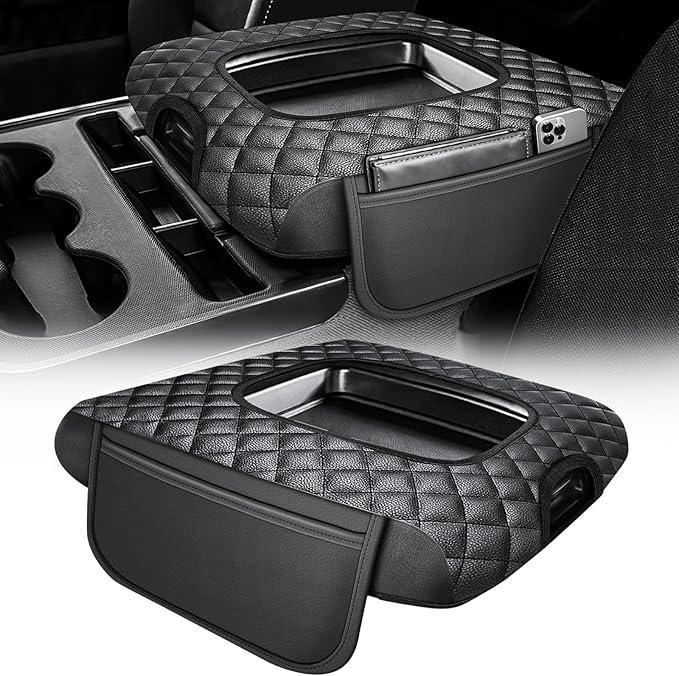 Center Console Cover Fit for Chevy Silverado 2014 2015 2016 2017 2018 Jump Seat, Middle Console Cover, Durable Arm Rest Cushion for Trucks with 2 Pocket (ONLY for Split Bench Jump Seat)