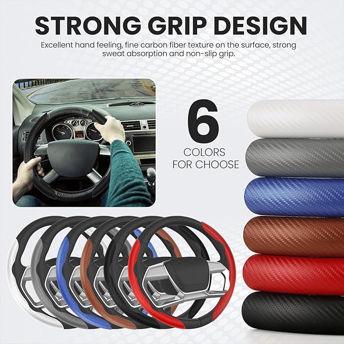 GSPSCN Universal Car Carbon Fiber Steering Wheel Cover Anti-Skid,Butterfly Steering Wheel Cover,Non-Slip Segmented Steering Wheel Protector,Fit for 99% Cars,Car Interior Accessories (Black)