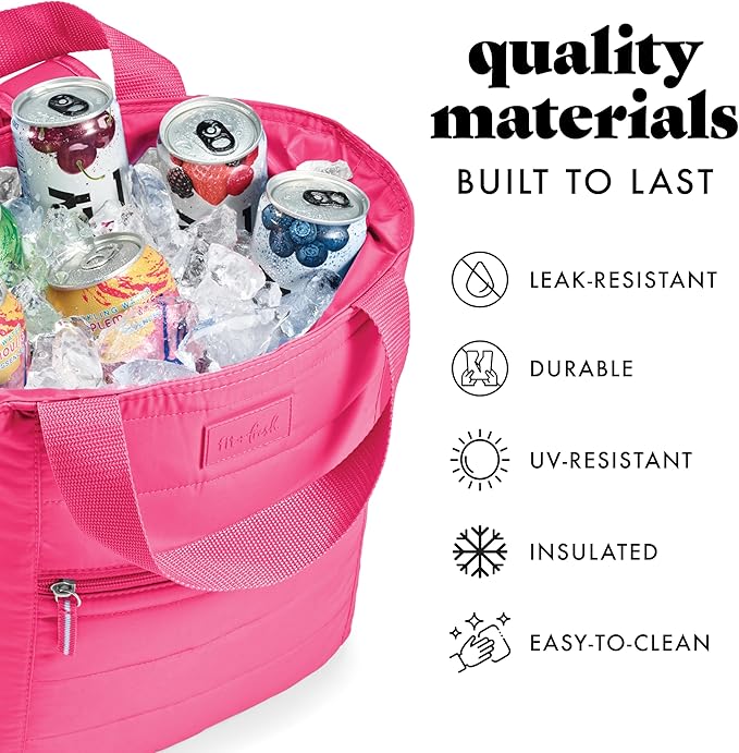 Fit & Fresh Mari Cooler Backpack for Women, Insulated Leakproof Soft Cooler Bag (12 Can), Lunch Tote, Beach Cooler, Lightweight Travel Picnic Tote, Hot Pink