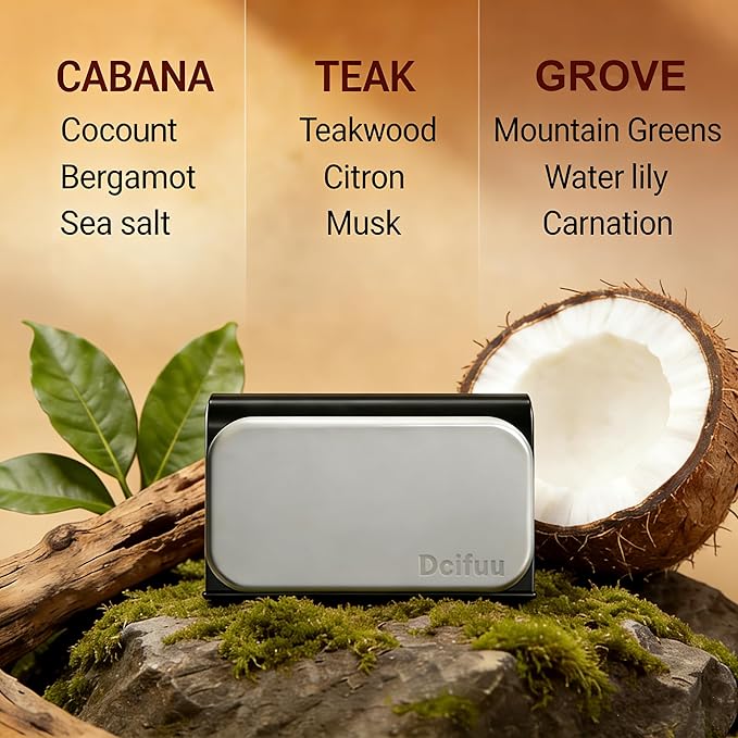 Car Air Freshener - Stone Air Freshener - Car Odor Eliminator - Car Fresheners Long Lasting - Variety 3 Pack Starter Kit - VISOR CLIP INCLUDED (Teak-Cabana-Grove)
