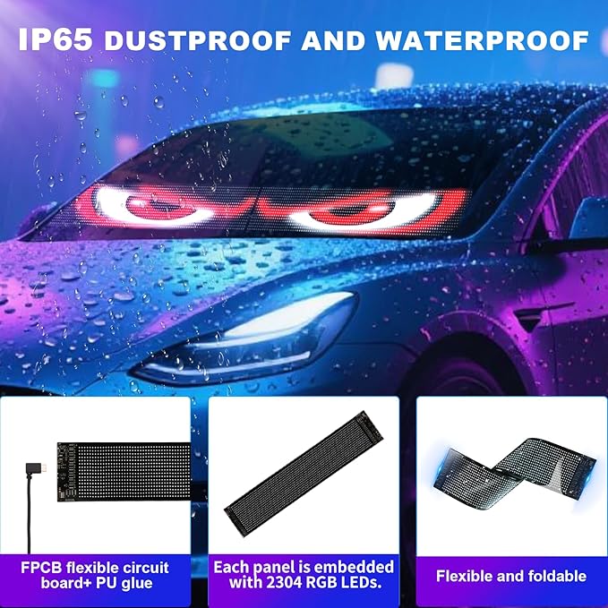 Devil Eyes Light for Trucks – 52.4''x7.5'' Large LED Eyes for Truck Windshield, Perfect Sync, Super Bright, Programmable LED, Remote+APP Control (1-Pack) for Standard Trucks/RVs/Campers