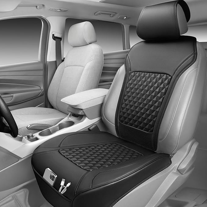 CAR PASS 1Pcs Nappa Leather Front Seat Cover for Cars, Waterproof Sideless Car Seat Cover, Durable Non-Slip Seat Protector Cover Universal Fit for Most Automotive, Vans, SUVs, and Trucks, 1 Pack Black
