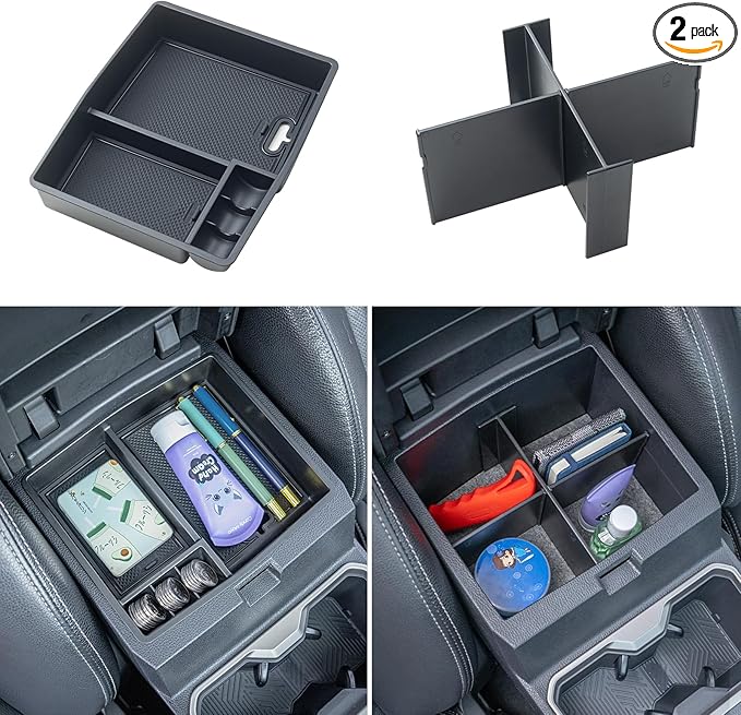 JKCOVER 2PCS Center Console Organizer Compatible with 2024 2025 2026 Toyota Tacoma(4th Gen) Center Console Tray and Divider Storage Accessories