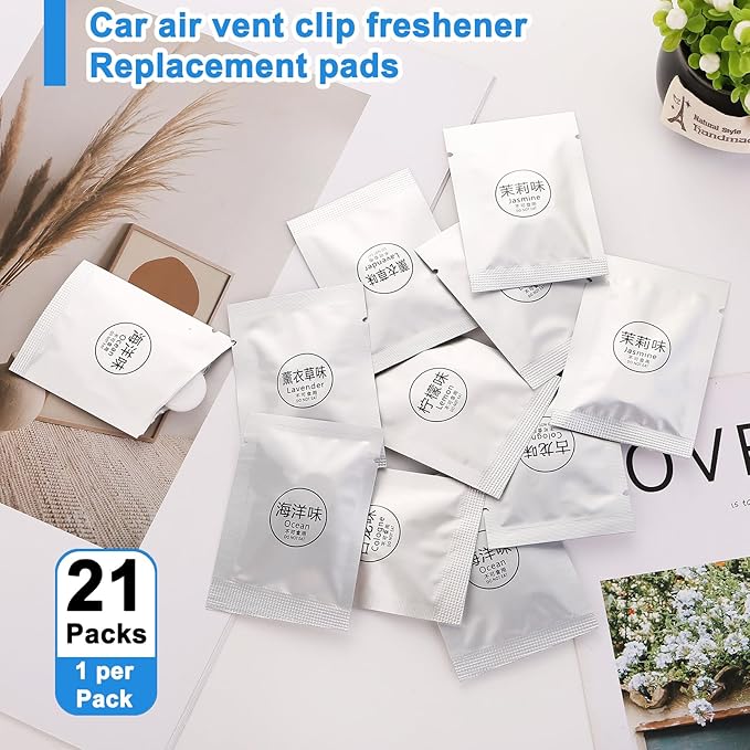 20 Pack Car Air Freshener Refills, Car Air Vent Clip Freshener Replacement Pads, Solid Fragrance Scent Refill Tablets (Lavender/Osmanthus/Lemon/Cologne/Jasmine/Ocean/Peach)