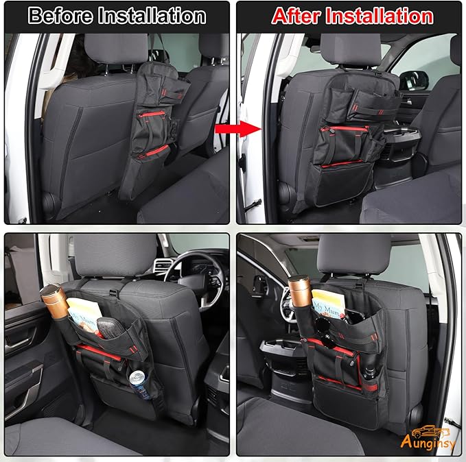 Aunginsy Back Seat Car Organizer Compatible with Toyota Tundra 2022-2025 Multifunctional Backseat Storage Bag Pocket Stabilizing Side Straps Soft Adjustable Shoulder Strap/Hardened Buckles Accessories