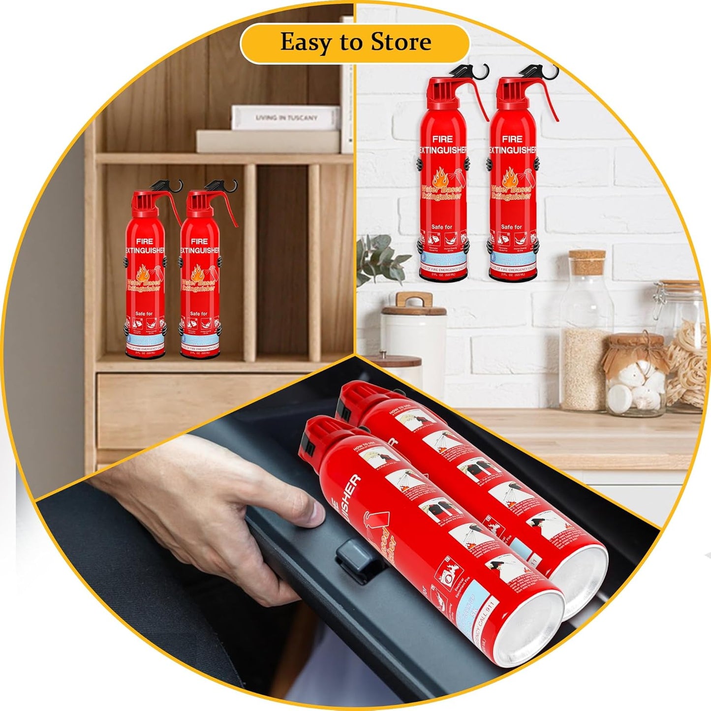 Fire Extinguisher for Home, Car, Kitchen, Vehicle, Boat, Garage, Portable A, B, C, K Class Fire Extinguishers with Mount, Emergency Survival Extinguisher, Easy Access, Versatile Fire Protection