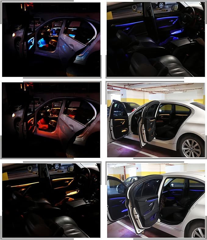 Car Interior Door Dual Color Decorative Strip Ambient Light, for BMW 5 Series F10 F11 F18 2010-2017 Vehicle Model (Rice white), HY-F10Xi