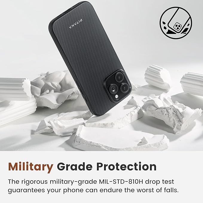 pitaka Case for iPhone 16 Pro Max, 6.9" - MagSafe Compatible, Shockproof, 600D Aramid Fiber & TPU Combined [Military Grade Protective Case - Black/Grey (Twill)]