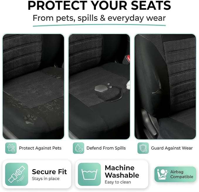 FH Group Automotive Car Seat Covers Front Set Premium 3D Air Mesh Front Seat Covers, Airbag Compatible Universal Fit Interior Accessories for Cars Trucks and SUVs - Black