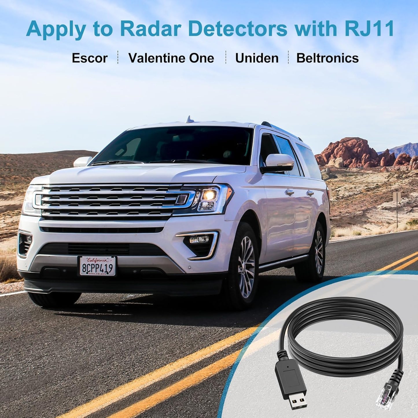 Radar Detector Cable, USB to RJ11 Plug,Replacement Radar Detectors Power Cable for Escort MAX 360 Unide R1 R3 R4 DFR8 DFR9 Passport 9500i Radenso XP Beltronics STI Radar Detector(RJ11-6.56ft)