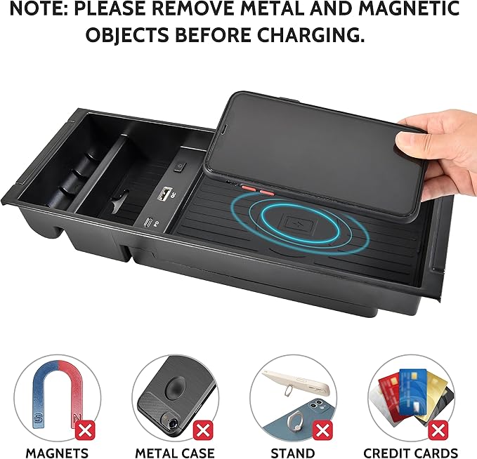 KEWISAUTO F150 Center Console Organizer with Wireless Charger, USB-A USB-C Center Console Tray Fast Wireless Charger for 2009-2020 2021 2022 2023 Ford F-150 F150 Accessories