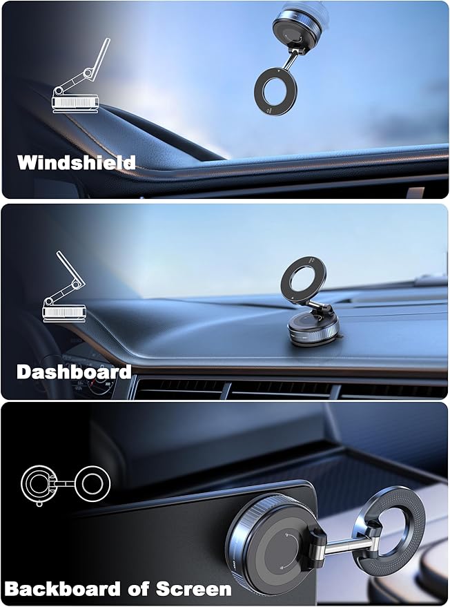 snanlen Upgraded 360° Nano Gel Vacuum Magnetic Phone Holder, 108+LBS Heavy Duty Suction Cup Phone Mount for Car Dashboard & Windshield, 3000gf MagSafe Compatible with iPhone 17/16 Pro Max White