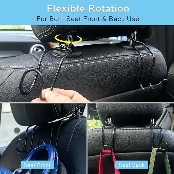 4 Pack Purse Hook for Car SUV Truck Seat Front Back Organizer Metal Hanger Headrest Holder for Handbag, Bag, Hardhat, Grocery Road Trip Must Haves Car Gadgets Accessories for Women (2*Small + 2*Large)