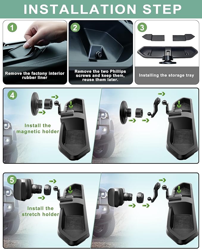 Magnetic Jeep Phone Mount for 2018-2023 Wrangler JL JLU & Gladiator JT with 15W Wireless Charging- Dashboard Phone Holder with Magsafe for Jeep Wrangler & Gladiator 2/4 Doors Accessories (Not for 4XE)