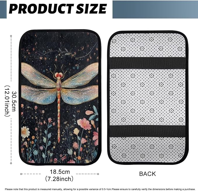 Dragonfly Flower Middle Console Covers Elastic Flannel Center Console Cover Anti-Slip Washable Car Center Console Lid Cover Accessories Compatible with Cars,SUV,Trucks