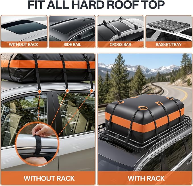 Car Rooftop Cargo Carrier Bag, 21 Cubic Feet Waterproof Heavy Duty Roof Bag with 8 Reinforced Straps & Combination Lock, Soft Shell PVC Car Top Luggage Carrier for SUV Truck RV, Travel Camping Storage