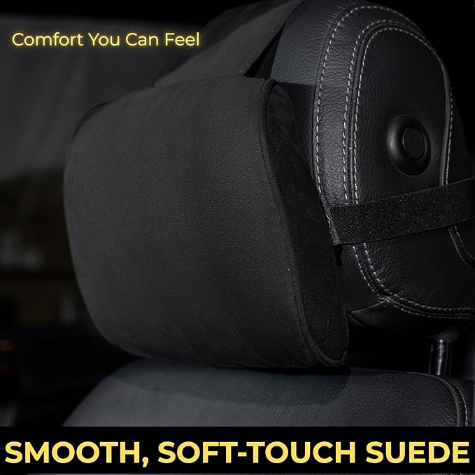 Car Headrest Pillow Memory Foam Soft Neck Support Comfortable Ergonomic Design Car Seat Headrest Pillow Universal Fit Travel Seat Pillow for Pain Relief While Driving Lord AutoFashion (1PC) (Black)