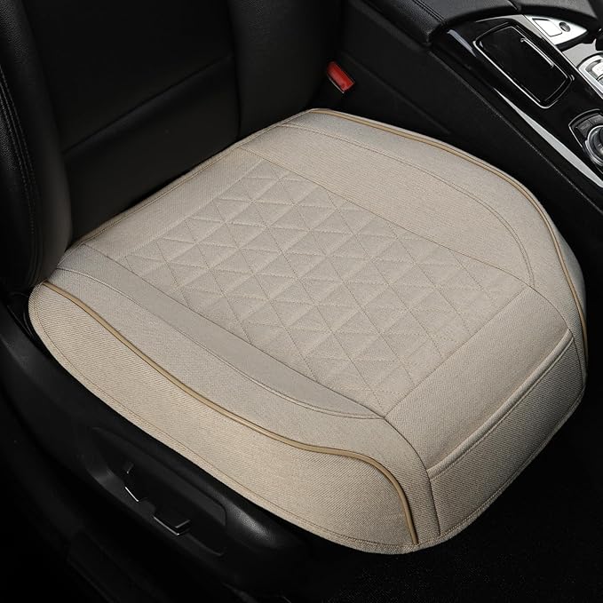 West Llama Linen Front Car Seat Cover Protector Anti-Slip Bottom Seat Cover Fits 95% of Vehicles,Wrapping Around The Bottom,Triangular Pattern(Beige-2Pcs)
