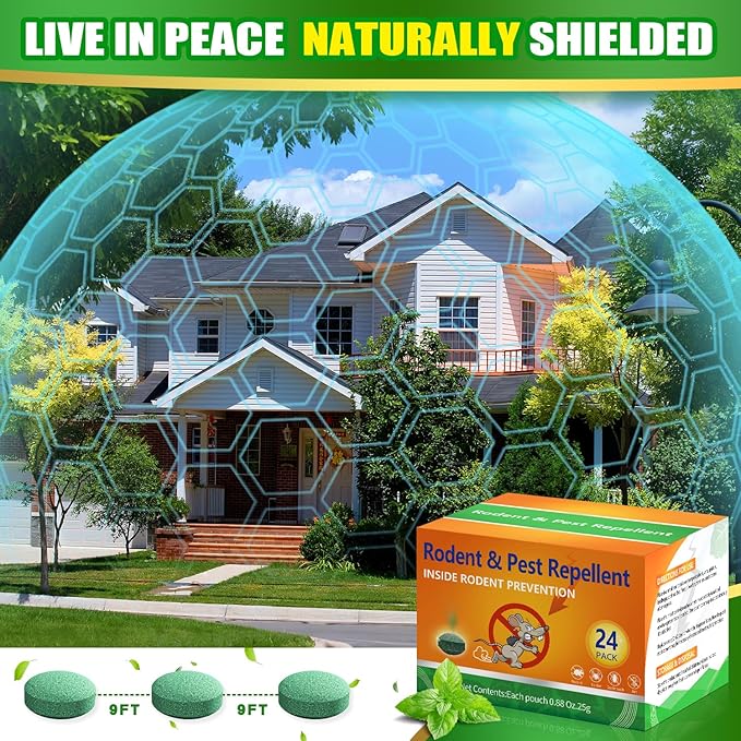 Mouse Rodent Repellent 24 Pack, Peppermint Oil Balls for Rodents Outdoor and Indoor Use, Deterrent Rats Mice Repellent for Car,Kitchen