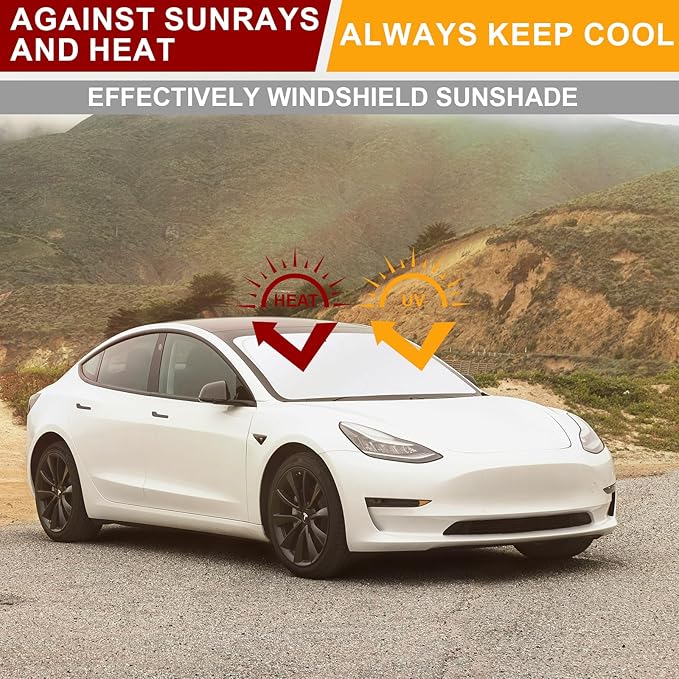 Car Windshield Sunshade for Tesla Model Y/3 - Folding Front Window Sun Shade Cover with Upgraded UV Protection Fabric, Professional Accessories for Tesla Model 3/Y 2016 to 2026 with a Storage Bag