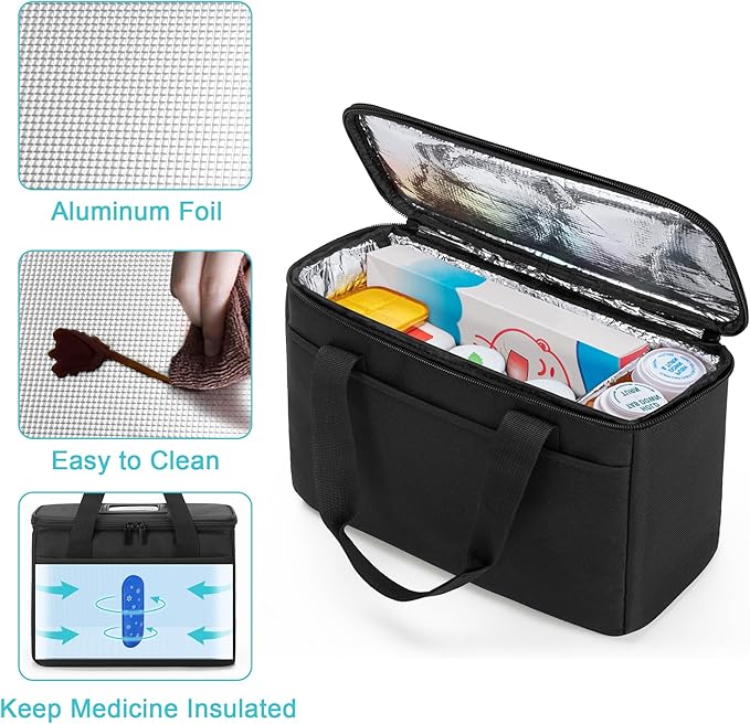 Trunab First Aid Bag Empty Small Medicine Storage Case, Insulated Medication Cooler Bag, Travel Pill Bottle Organizer for Prescription, Insulin, Supplements or Medical Supplies, Black(Bag Only)