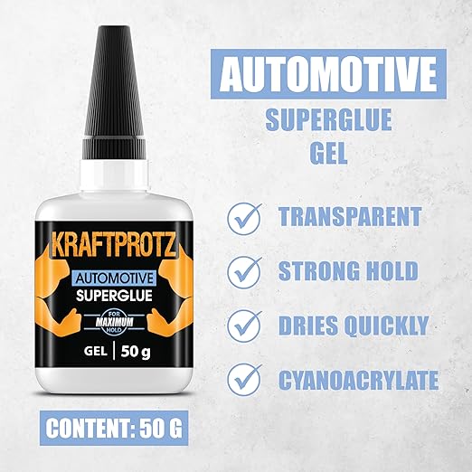 Automotive Super Glue Gel for Car Trim, Bumpers, Brackets & Fairings – 1.76 oz XXL – No-Drip, Ultra Strong, Oil-Resistant, Heatproof Bond for Trucks, Motorcycles & RVs – KRAFTPROTZ