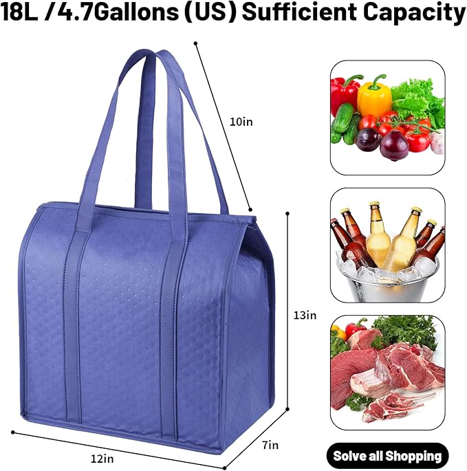 Insulated Grocery Bags with Zippered top Frozen Food Shopping Groceries Travel Insulated Tote Cooler Thermal Bags