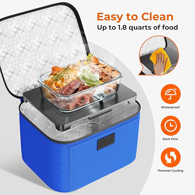 Portable Electric Lunch Box Food Heater,12V/24V/110V Food Warmer Lunch Box, Mini Portable Oven Car Food Warmer, Heated Lunch Bag for Adults Office Travel Work Truck Meal Reheating, Blue