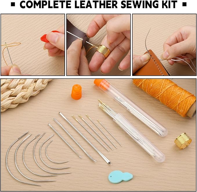 Morfen Upholstery Repair Kit, 71 Pcs Leather Sewing Kit, Leather Stitching Kit with Upholstery Thread, 3 Sewing Awl, Hand Sewing Stitching Needles, for Carseat Sofa Craft DIY