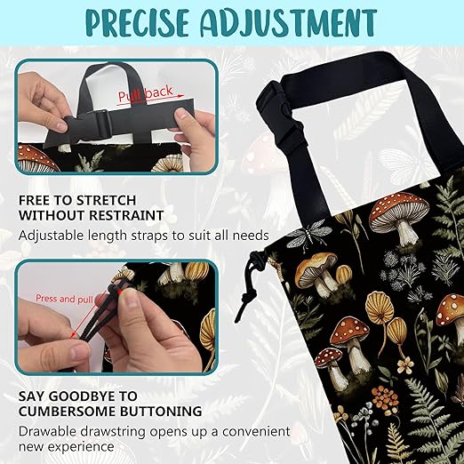 Mushroom Fern Leaves Car Garbage Bag Botanical Drawstring Car Trash Bag Hanging for Back Seat with Adjustable Buckle Canvas Vehicle Trash Can Easy-to-Install