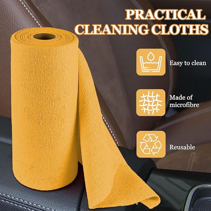 wuyaoyao 50PCS Microfiber Cleaning Cloth Roll, 10"×10" Tear Away Microfiber Towels, Reusable Washable Cloth Paper Towels, Multi-Purpose Cleaning Rags for Car Home Kitchen Garage Shop (Orange)