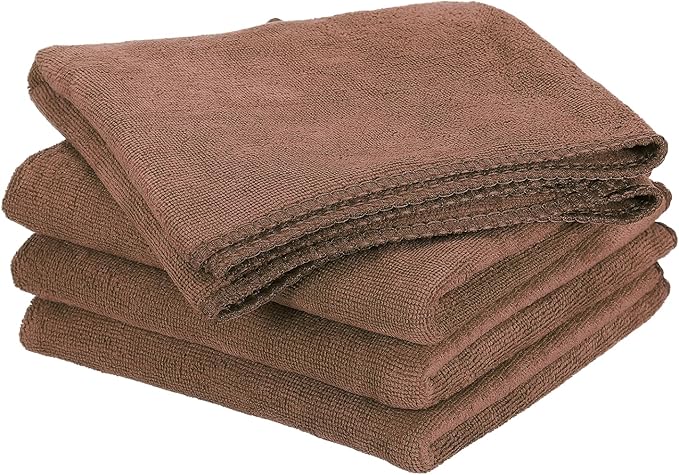 HARFINGTON 4 Pack Microfiber Cleaning Cloth, 24" x 12" Multi-Functional Cleaning Towels Reusable Absorbent Rags for Car Wash Kitchen Household Window Clean, Brown