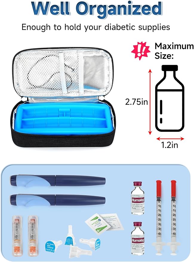 YOUSHARES Insulin Cooler Travel Case for Pen & Vials, Temperature Display Diabetic Medication Cooling Bag with Protective Ice Brick, TSA Approved Refrigerated Diabetes Supplies Carrying Organizer