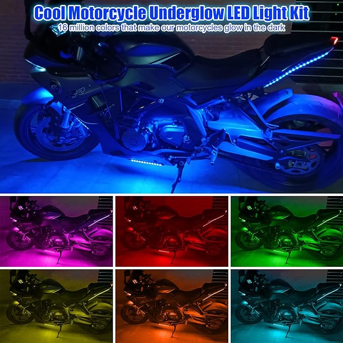 12Pcs Motorcycle LED Underglow Kit, RGB LED Strips Lights, Motorcycle Underglow Lights Kit with APP Control for Harley Davidson Honda Kawasaki Suzuki